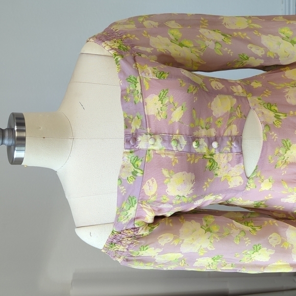 Fletch Farrah Floral Off Shoulder Cut Out Dress Tan Yellow XS resort bohemian - Picture 4 of 10